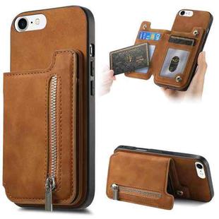 For iPhone 7 / 8 / SE 2022 Retro MagSafe Zipper Wallet Card Bag Back Phone Case(Brown)