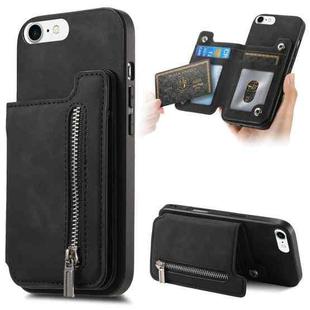 For iPhone 7 / 8 / SE 2022 Retro MagSafe Zipper Wallet Card Bag Back Phone Case(Black)