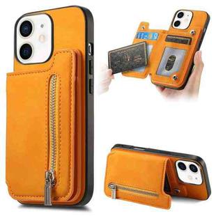 For iPhone 12 / 12 Pro Retro MagSafe Zipper Wallet Card Bag Back Phone Case(Yellow)