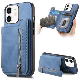 For iPhone 12 / 12 Pro Retro MagSafe Zipper Wallet Card Bag Back Phone Case(Blue)