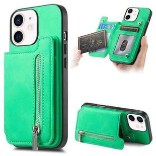 For iPhone 12 / 12 Pro Retro MagSafe Zipper Wallet Card Bag Back Phone Case(Green)