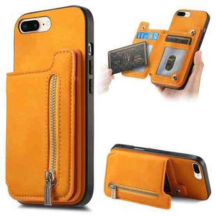 For iPhone 7 Plus / 8 Plus Retro MagSafe Zipper Wallet Card Bag Back Phone Case(Yellow)