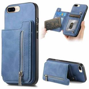 For iPhone 7 Plus / 8 Plus Retro MagSafe Zipper Wallet Card Bag Back Phone Case(Blue)