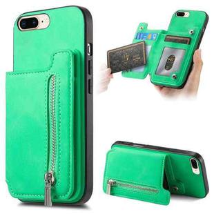 For iPhone 7 Plus / 8 Plus Retro MagSafe Zipper Wallet Card Bag Back Phone Case(Green)