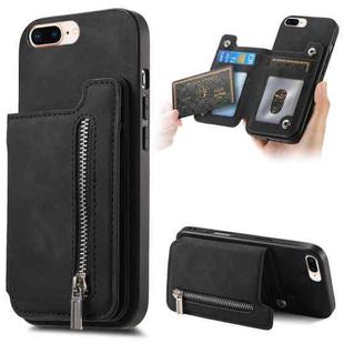 For iPhone 7 Plus / 8 Plus Retro MagSafe Zipper Wallet Card Bag Back Phone Case(Black)