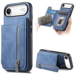 For iPhone Air Retro MagSafe Zipper Wallet Card Bag Back Phone Case(Blue)