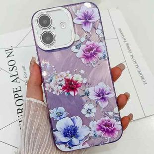 For iPhone 16 Plus Electroplating Flowers Plants Texture TPU Phone Case(Purple Flowers FL1)