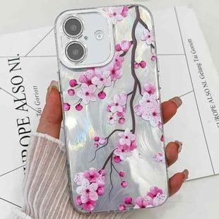 For iPhone 16 Plus Electroplating Flowers Plants Texture TPU Phone Case(Plum Flower FL6)