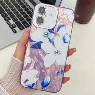 For iPhone 16 Plus Electroplating Flowers Plants Texture TPU Phone Case(Bougainvillea FL8)