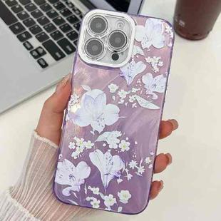 For iPhone 15 Pro Max Electroplating Flowers Plants Texture TPU Phone Case(Pale Purple FlowerFL11)