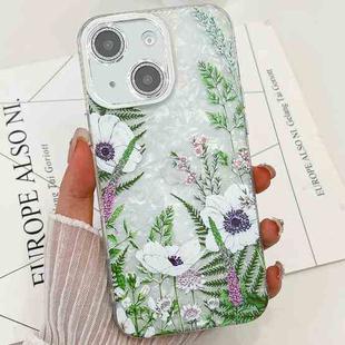 For iPhone 15 Electroplating Flowers Plants Texture TPU Phone Case(Green Plants FL5)