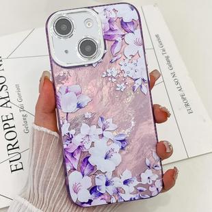 For iPhone 14 Electroplating Laser Flowers Plants Texture TPU Phone Case(Azalea FL4)