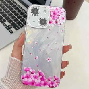 For iPhone 14 Electroplating Laser Flowers Plants Texture TPU Phone Case(Sakura FL12)