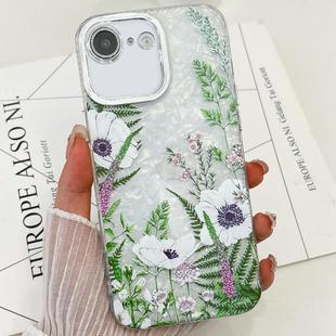 For iPhone 16e Electroplating Flowers Plants Texture TPU Phone Case(Green Plants FL5)