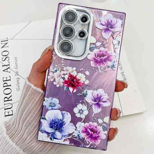 For Samsung Galaxy S25 Ultra 5G Electroplating Flowers Plants Texture TPU Phone Case(Purple Flowers FL1)