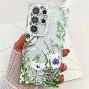 For Samsung Galaxy S25 Ultra 5G Electroplating Flowers Plants Texture TPU Phone Case(Green Plants FL5)