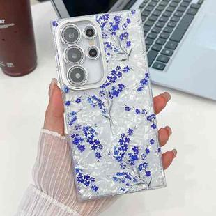For Samsung Galaxy S25 Ultra 5G Electroplating Flowers Plants Texture TPU Phone Case(Blue Flower FL13)