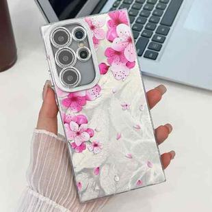 For Samsung Galaxy S25 Ultra 5G Electroplating Flowers Plants Texture TPU Phone Case(Peach Blossom FL18)