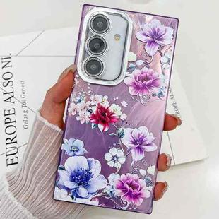 For Samsung Galaxy S24 FE 5G Electroplating Flowers Plants Texture TPU Phone Case(Purple Flowers FL1)
