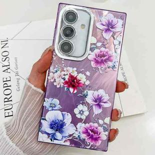 For Samsung Galaxy S24 5G Electroplating Flowers Plants Texture TPU Phone Case(Purple Flowers FL1)