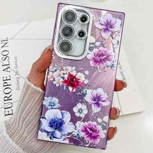 For Samsung Galaxy S23 Ultra 5G Electroplating Flowers Plants Texture TPU Phone Case(Purple Flowers FL1)