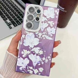 For Samsung Galaxy S23 Ultra 5G Electroplating Flowers Plants Texture TPU Phone Case(Pale Purple Flower FL11)