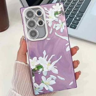 For Samsung Galaxy S23 Ultra 5G Electroplating Flowers Plants Texture TPU Phone Case(Gardenia FL15)