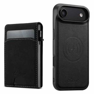 For iPhone Air Suteni H19 Litchi Grain 2-in-1 MagSafe Removable Card Box Back Phone Case(Black)