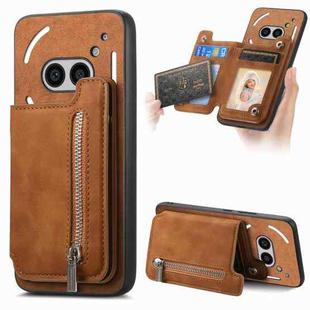 For Nothing Phone 2a Retro MagSafe Zipper Wallet Card Bag Back Phone Case(Brown)