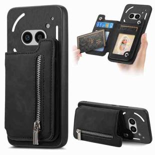 For Nothing Phone 2a Retro MagSafe Zipper Wallet Card Bag Back Phone Case(Black)