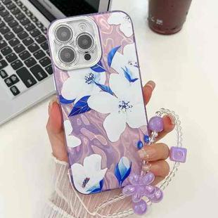 For iPhone 16 Pro Max Electroplating Flowers Plants Texture Wristband TPU Phone Case(Bougainvillea FL8)