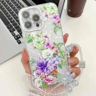 For iPhone 16 Pro Max Electroplating Flowers Plants Texture Wristband TPU Phone Case(Colorful Peony FL10)