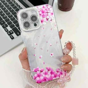 For iPhone 16 Pro Max Electroplating Flowers Plants Texture Wristband TPU Phone Case(Sakura FL12)