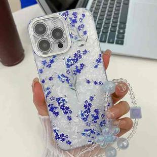 For iPhone 16 Pro Max Electroplating Flowers Plants Texture Wristband TPU Phone Case(Blue Flower FL13)