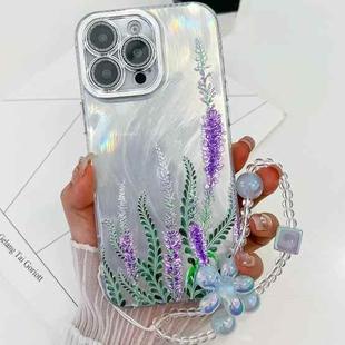 For iPhone 16 Pro Electroplating Flowers Plants Texture Wristband TPU Phone Case(Lavender FL3)