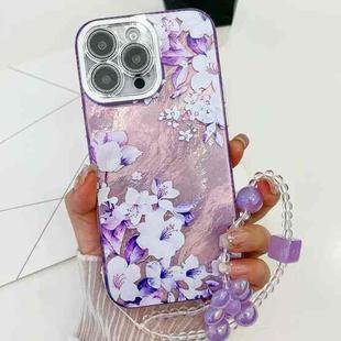 For iPhone 16 Pro Electroplating Flowers Plants Texture Wristband TPU Phone Case(Azalea FL4)