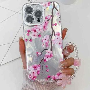 For iPhone 16 Pro Electroplating Flowers Plants Texture Wristband TPU Phone Case(Plum Flower FL6)