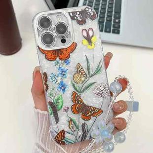 For iPhone 16 Pro Electroplating Flowers Plants Texture Wristband TPU Phone Case(Butterfly Love Flower FL17)