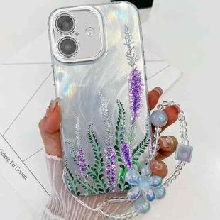 For iPhone 16 Plus Electroplating Flowers Plants Texture Wristband TPU Phone Case(Lavender FL3)