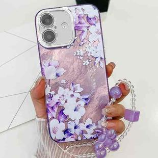 For iPhone 16 Plus Electroplating Flowers Plants Texture Wristband TPU Phone Case(Azalea FL4)