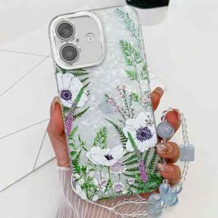 For iPhone 16 Plus Electroplating Flowers Plants Texture Wristband TPU Phone Case(Green Plants FL5)