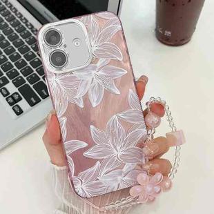 For iPhone 16 Plus Electroplating Flowers Plants Texture Wristband TPU Phone Case(Sketch Lily FL9)