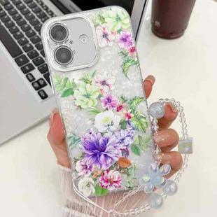 For iPhone 16 Plus Electroplating Flowers Plants Texture Wristband TPU Phone Case(Colorful Peony FL10)