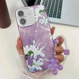 For iPhone 16 Plus Electroplating Flowers Plants Texture Wristband TPU Phone Case(Gardenia FL15)