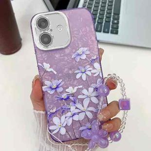 For iPhone 16 Plus Electroplating Flowers Plants Texture Wristband TPU Phone Case(Lilac Flowers FL16)