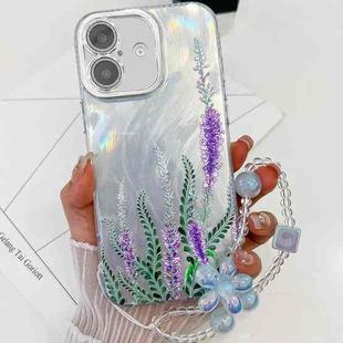 For iPhone 16 Electroplating Flowers Plants Texture Wristband TPU Phone Case(Lavender FL3)