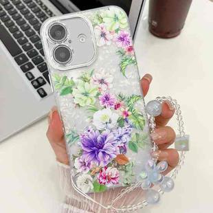 For iPhone 16 Electroplating Flowers Plants Texture Wristband TPU Phone Case(Colorful Peony FL10)