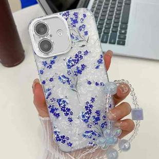 For iPhone 16 Electroplating Flowers Plants Texture Wristband TPU Phone Case(Blue Flower FL13)