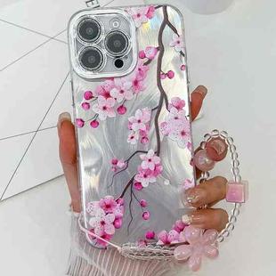 For iPhone 15 Pro Electroplating Flowers Plants Texture Wristband TPU Phone Case(Plum Flower FL6)