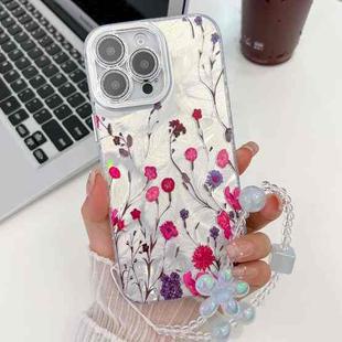 For iPhone 15 Pro Electroplating Flowers Plants Texture Wristband TPU Phone Case(Carnation FL7)